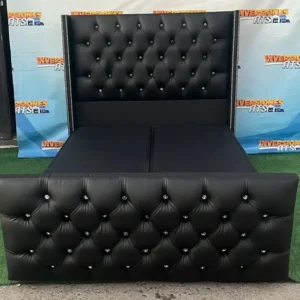 Cama 2 Plazas de Lujo – Modelo Doble Respaldo con Brazos y Tachuelas